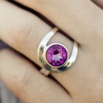 raspberry topaz ring - size 7.5 - Argentium silver buttonhole band - 4.5 carat