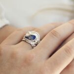 sapphire ring - size 8.5 - Argentium silver waves - 3.6 carat - Image 5