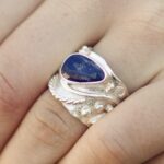 sapphire ring - size 8.5 - Argentium silver waves - 3.6 carat