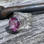 pink topaz ring - size 9 - Argentium silver waves - 10.5 carat