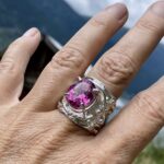 pink topaz ring - size 9 - Argentium silver waves - 10.5 carat - Image 5