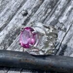 pink topaz ring - size 9 - Argentium silver waves - 10.5 carat - Image 3