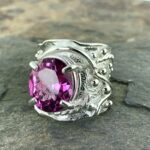 pink topaz ring - size 9 - Argentium silver waves - 10.5 carat - Image 2