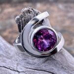 raspberry topaz ring - size 6.5 - Argentium silver buttonhole band - 4.5 carat - Image 2