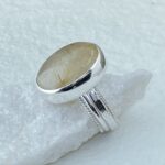 rutile quartz ring - size 8.5 - Argentium silver bark band