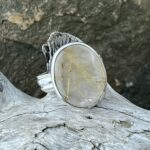 rutile quartz ring - size 8.5 - Argentium silver bark band - Image 2