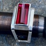 red topaz ring - size 11.5 - Argentium silver square double-band - 15.7 carat - Image 2