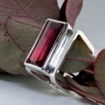 red topaz ring - size 11.5 - Argentium silver square double-band - 15.7 carat