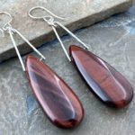 red tiger eye earrings - V bail - Argentium silver - long