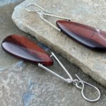 red tiger eye earrings - V bail - Argentium silver - long - Image 2