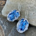 London blue topaz earrings - wax seal - Argentium silver - 36.75 carat