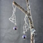 pearl (purple) earrings - twigs - Argentium silver