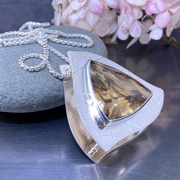 whisky quartz cage pendant - Argentium silver - 102 carat