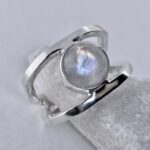moonstone ring - size 10.25 - Argentium silver octagon double-band - Image 2