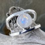 moonstone ring - size 10.25 - Argentium silver octagon double-band