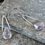 pink topaz earrings - V bail - Argentium silver - small