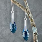 London blue topaz earrings - curved bar - Argentium silver - 37.42 carat