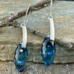 London blue topaz earrings - curved bar - Argentium silver - 37.42 carat - Image 2