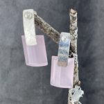 rose quartz earrings - wide etched bar - Argentium silver - 38.5 carat