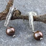 pearl (brown) earrings - bar post - Argentium silver