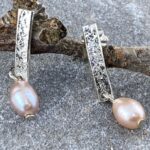 pearl (pink) earrings - bar post - Argentium silver