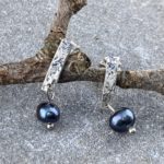 pearl (blue) earrings - bar post - Argentium silver