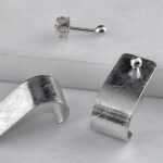J-hoop earring jacket - cross hatch - Argentium silver - Image 3