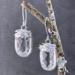quartz earrings - bark cap - Argentium silver - 32.28 carat