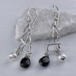 spinel, pearl earrings - twigs - Argentium silver