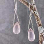 rose quartz earrings - V bail -  Argentium silver - long - Image 2