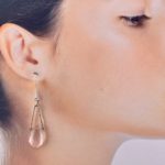 rose quartz earrings - V bail -  Argentium silver - long - Image 3