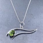 peridot pendant - Argentium silver double vine