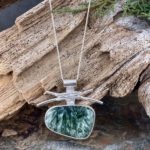 Russian seraphinite pendant - Argentium silver twigs