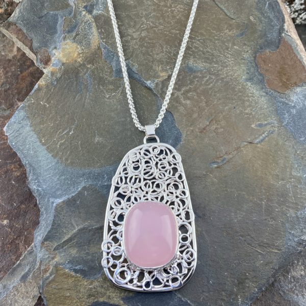 rose quartz pendant - Argentium silver pebbles - 55 carat - Image 2