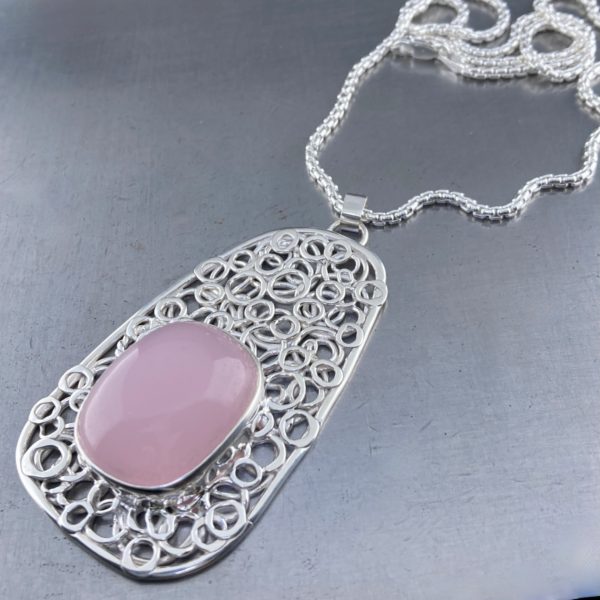 rose quartz pendant - Argentium silver pebbles - 55 carat