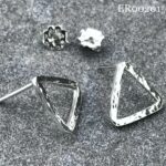 triangle post earrings - hammered wire - Argentium silver - Image 2