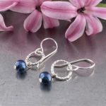 pearl (blue) earrings - twist sun - Argentium silver - Image 2