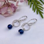 pearl (blue) earrings - twist sun - Argentium silver - Image 3