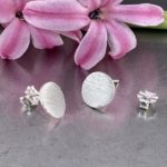moon earrings - etched post - Argentium silver