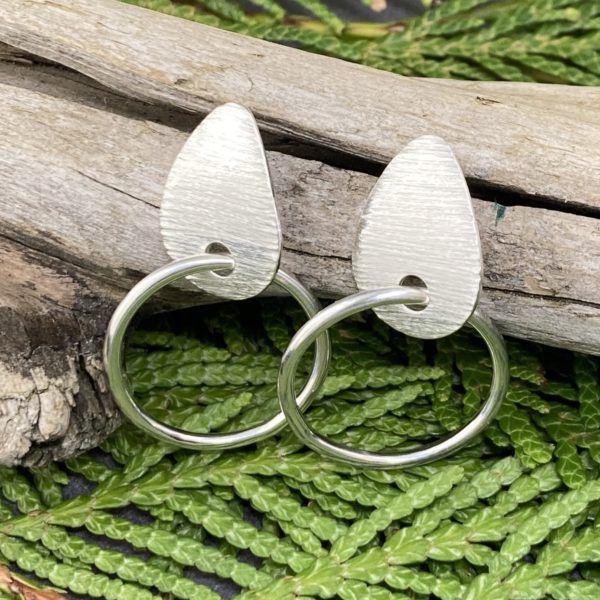 hoop thru teardrop post earrings - Argentium silver - Image 3