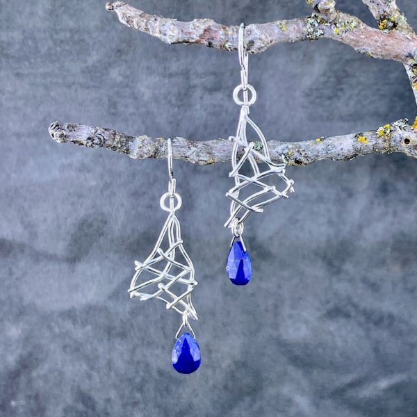 sodalite earrings - twigs - Argentium silver