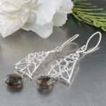 smoky quartz earrings - twigs - Argentium silver