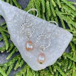 pearl (pink) earrings - twist sun - Argentium silver - Image 2