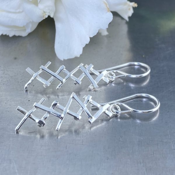 twig earrings - crosshatch - Argentium silver