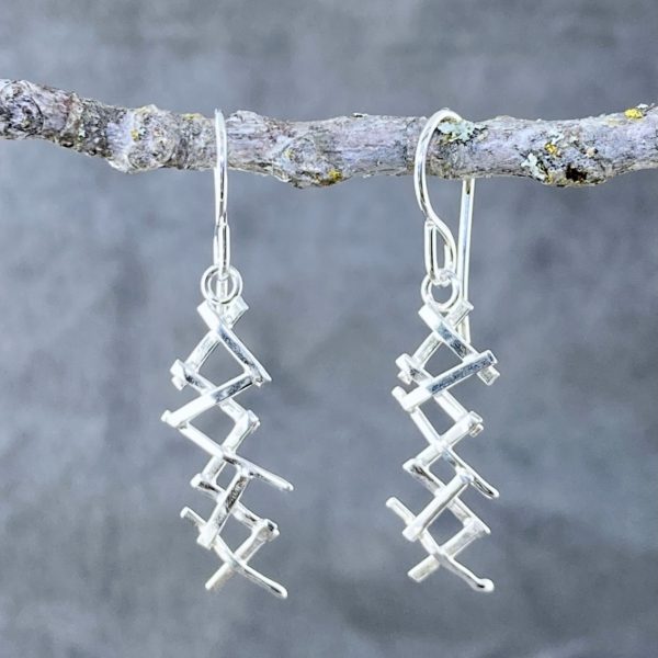 twig earrings - crosshatch - Argentium silver - Image 3