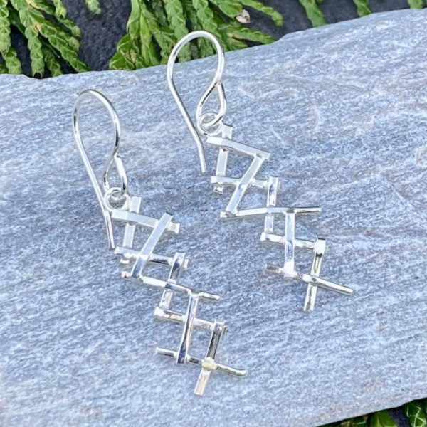 twig earrings - crosshatch - Argentium silver - Image 2