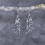 twig earrings - rectangle - antique Argentium silver