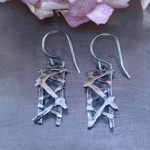 twig earrings - crosshatch - antique Argentium silver