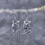 twig earrings - crosshatch - antique Argentium silver - Image 3