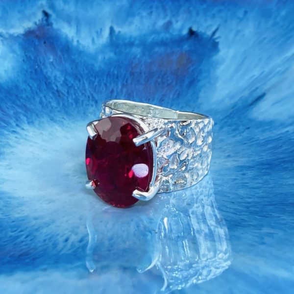 red topaz ring - size 10 - Argentium silver lunar band - 15.9 carat - Image 2